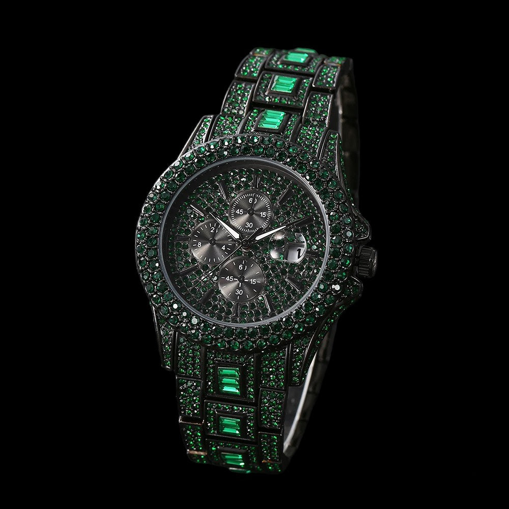 Black Plated Groene Chronograaf Horloge | Smaragd