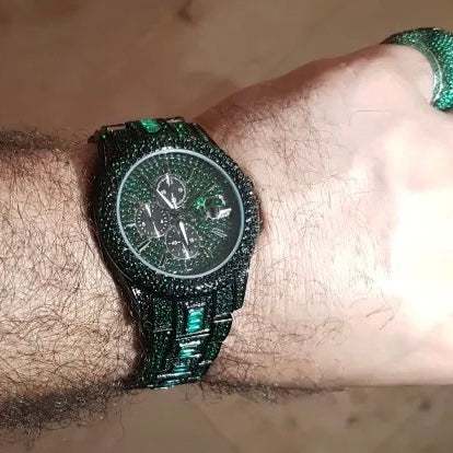 Black Plated Groene Chronograaf Horloge | Smaragd