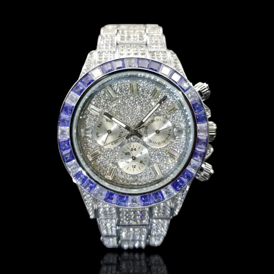 Iced Out Chronograaf Horloge | Saffier