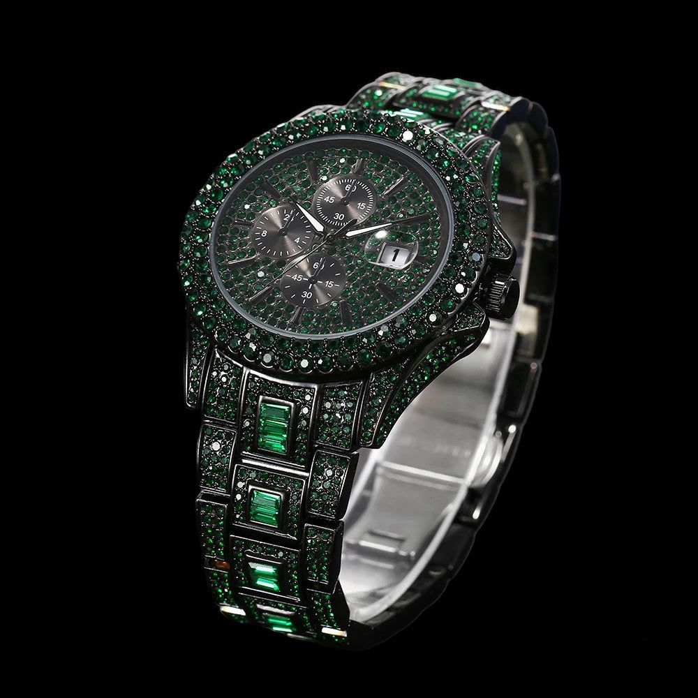 Black Plated Groene Chronograaf Horloge | Smaragd