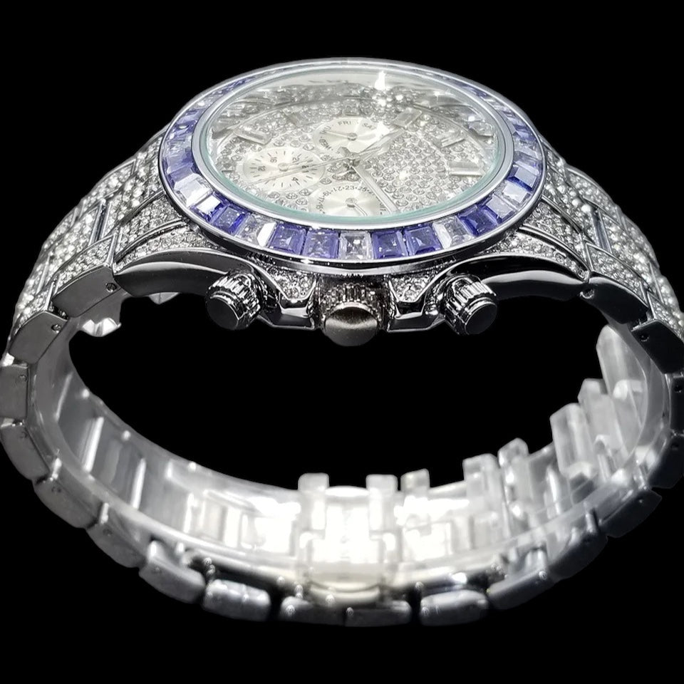 Iced Out Chronograaf Horloge | Saffier