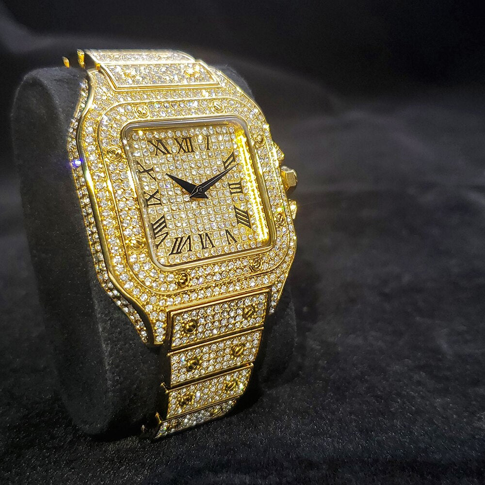 Fully Iced Out Gold plated King Square Horloge