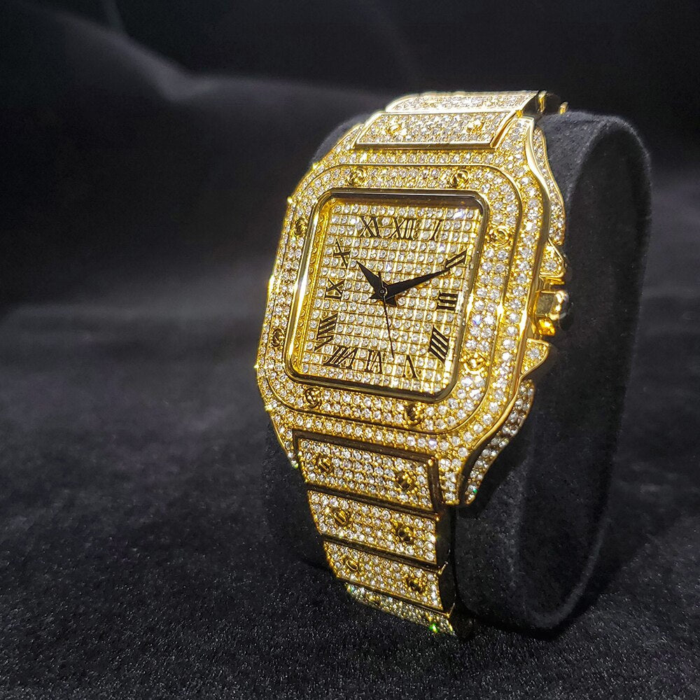 Fully Iced Out Gold plated King Square Horloge