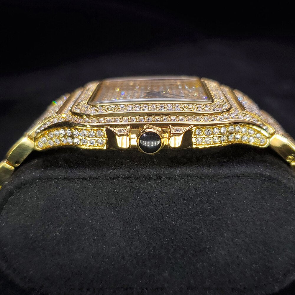 Fully Iced Out Gold plated King Square Horloge