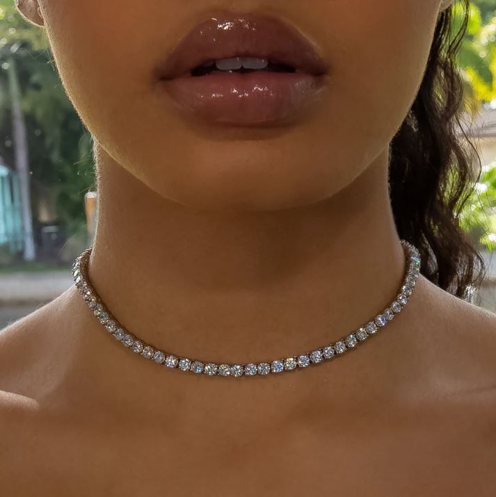 4MM WHITE GOLD PLATED CHOKER TENNIS KETTING