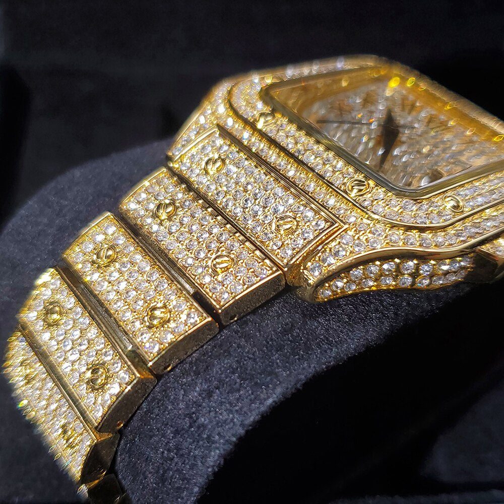 Fully Iced Out Gold plated King Square Horloge