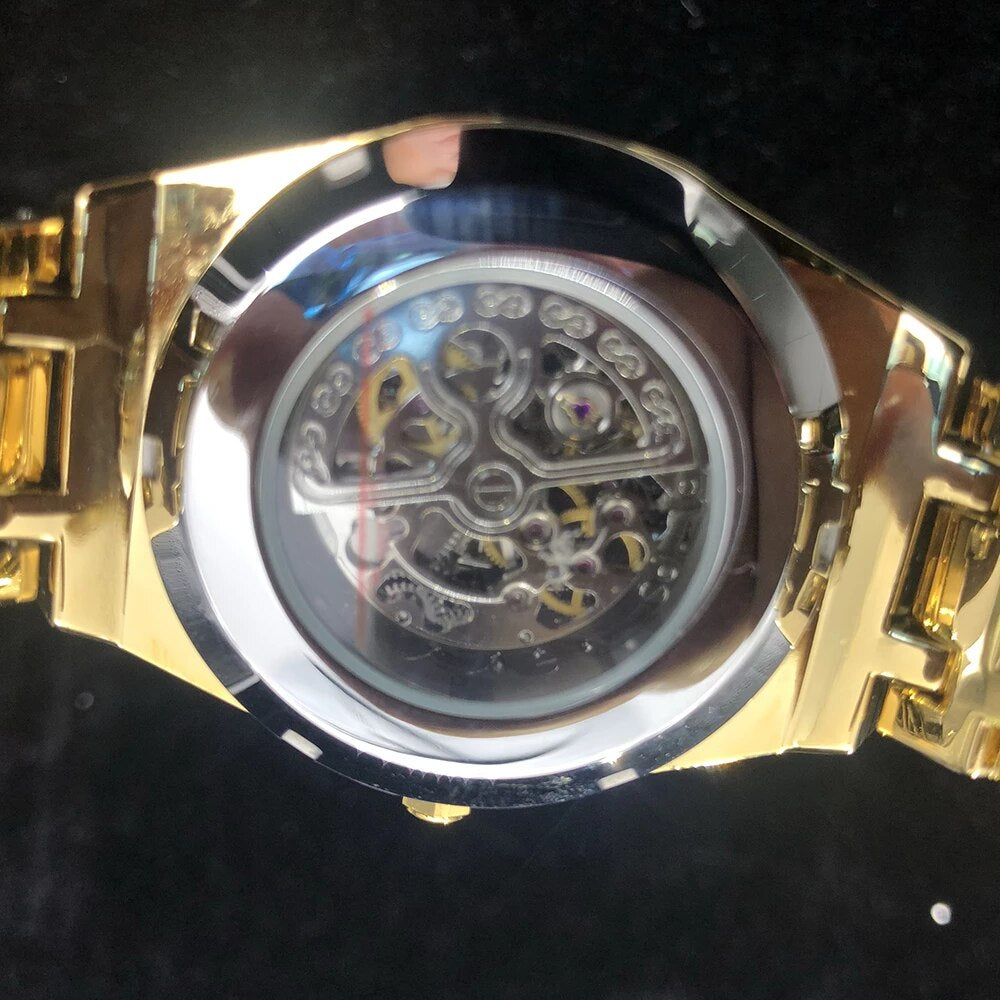 Gold Plated Baguette Diamanten Royal Skeleton horloge