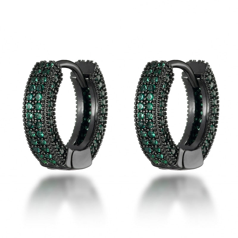 24mm Zwart / groene Iced out Oorringen