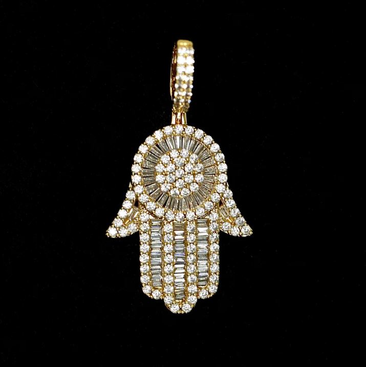 Baguette Diamanten Hamsa hand met Tennis ketting | Gold Plated