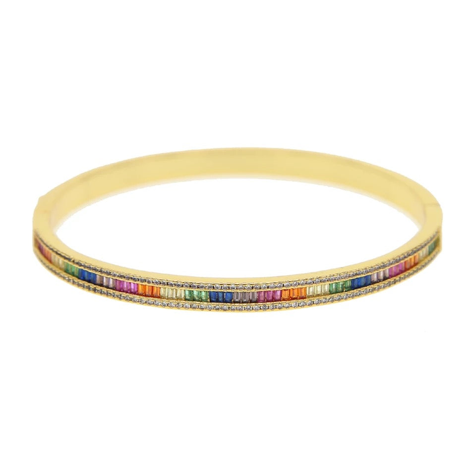 Gold Plated Multi-gekleurde Baguette Diamanten Bangle