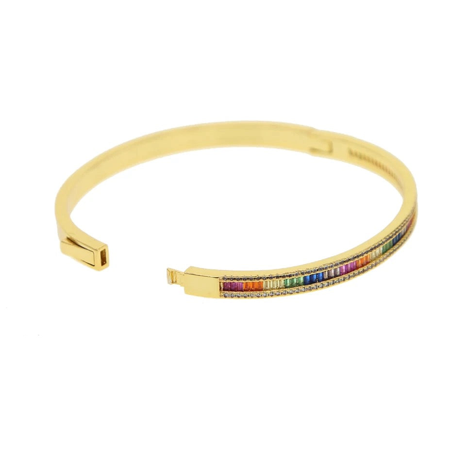 Gold Plated Multi-gekleurde Baguette Diamanten Bangle