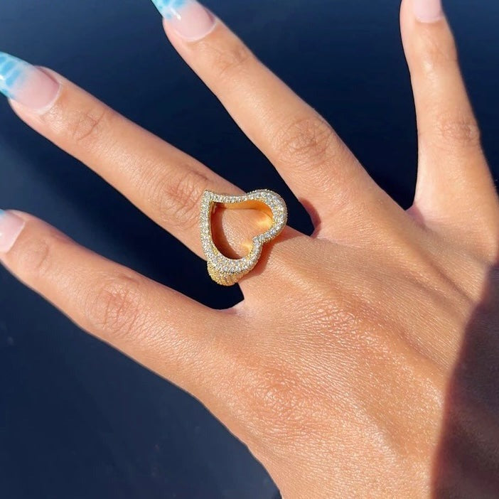 Gold Plated Open Diamanten Hart Ring