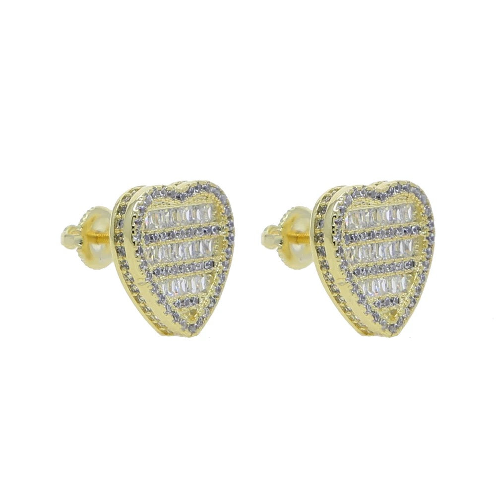 15mm Iced Out Gold Plated Hart Oorbellen
