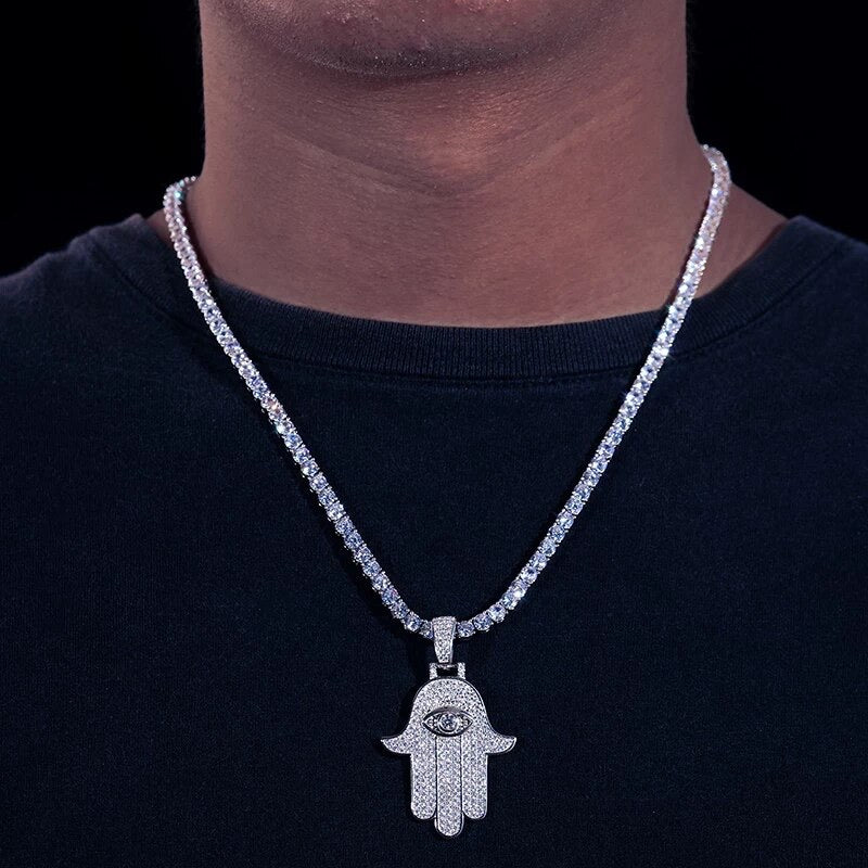 Zilveren Moissanite Diamanten Hamsa Hand