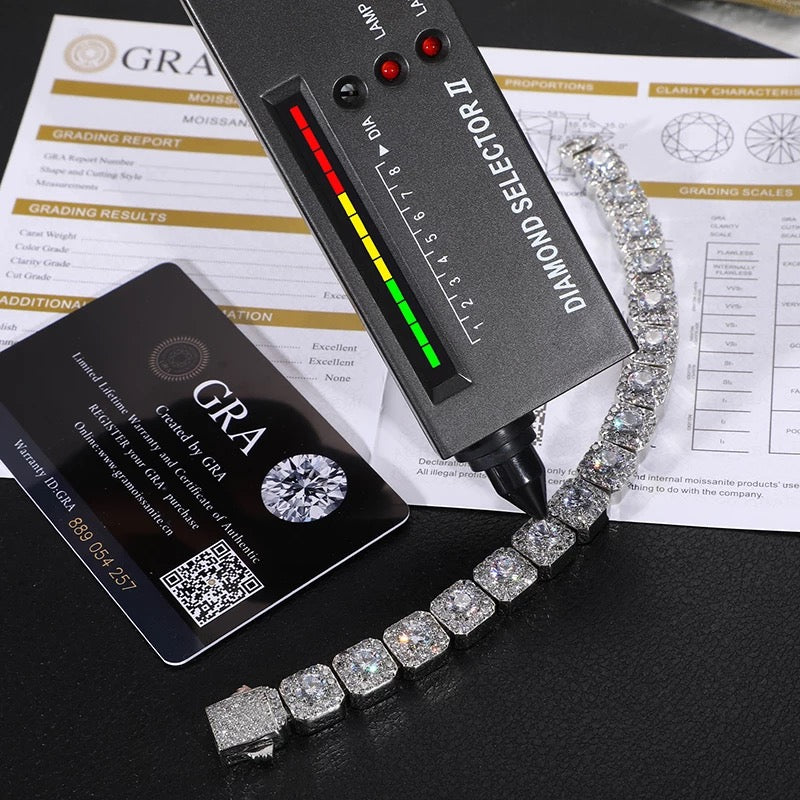 Silver Moissanite Diamond Clustered Bracelet