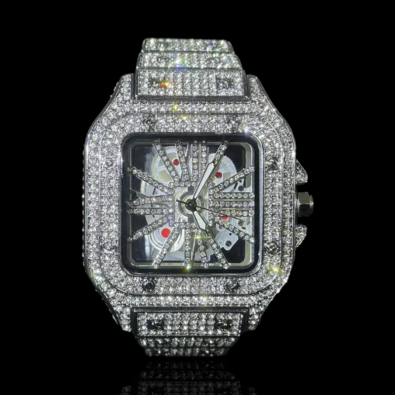 Fully Iced Out King Square Skeleton Horloge