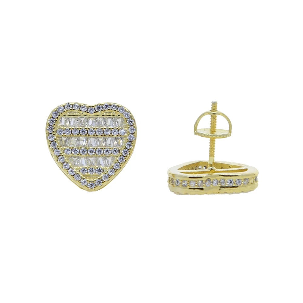 15mm Iced Out Gold Plated Hart Oorbellen