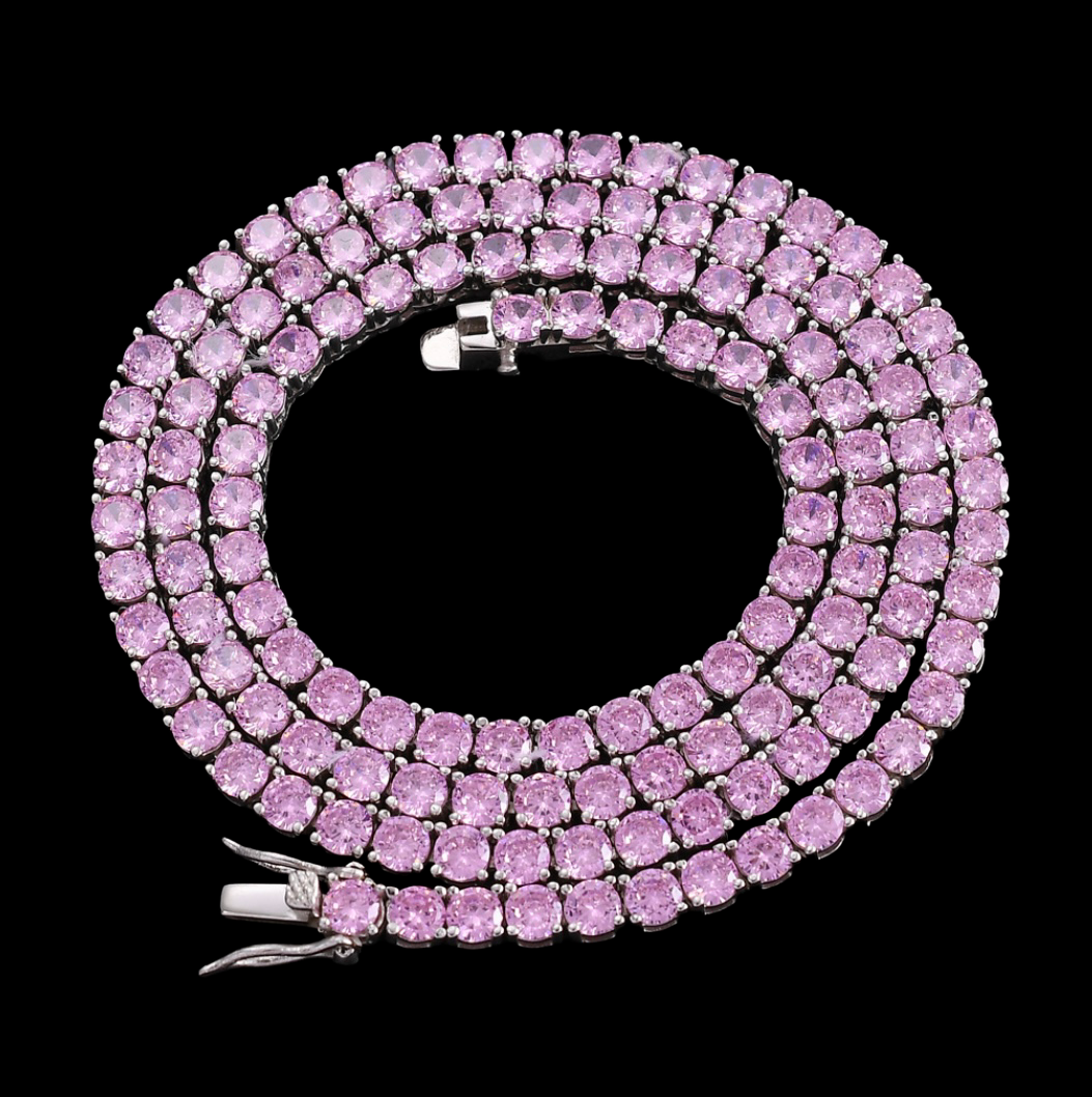 White Gold Plated Tennis Ketting met Roze diamanten