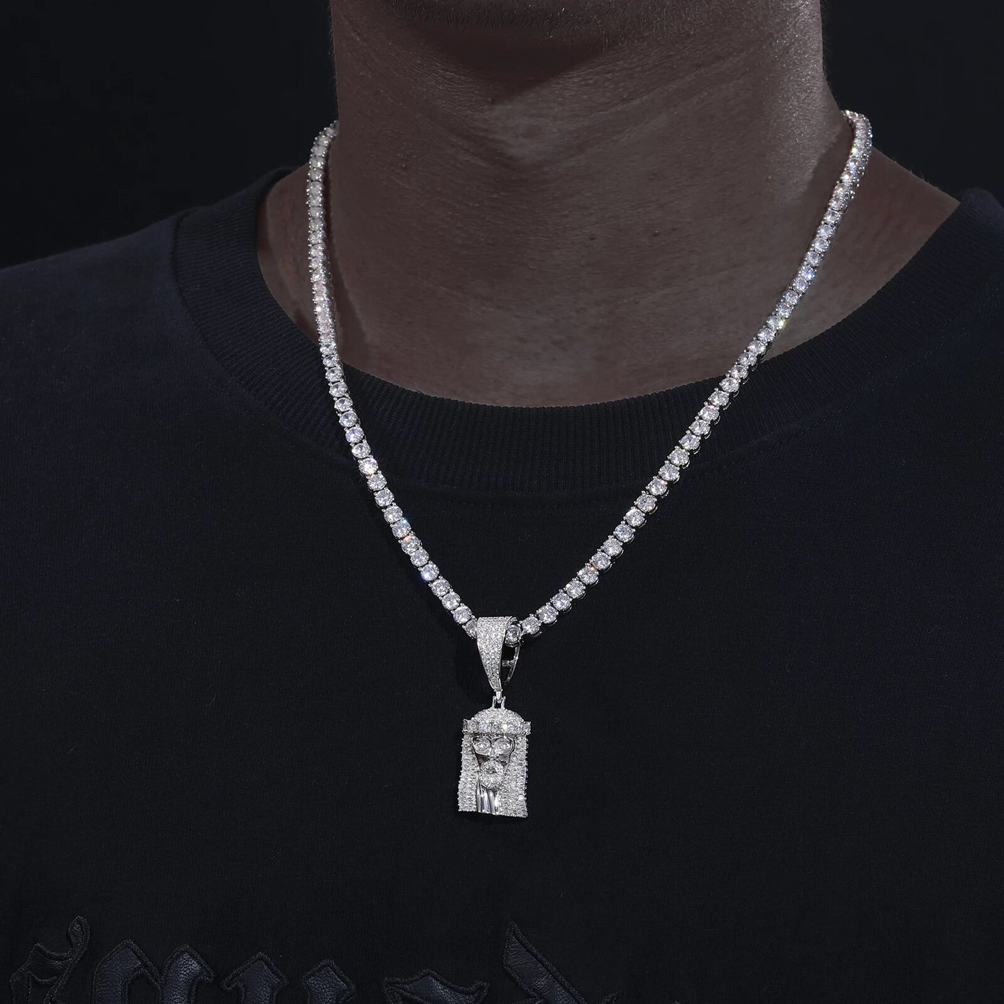 Silver Moissanite Diamond Jesus Pendant