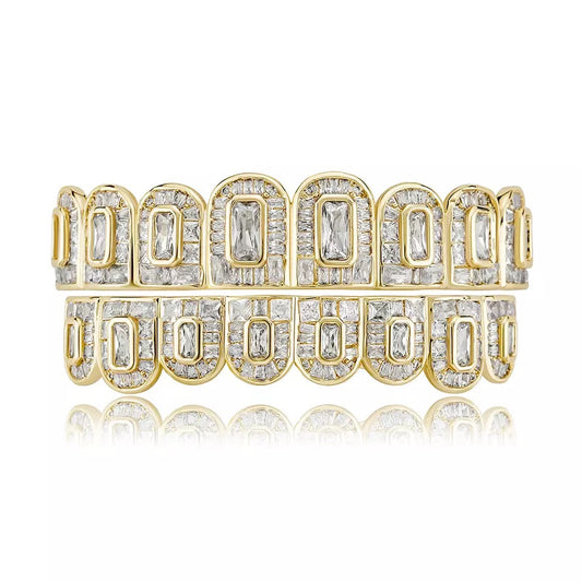 Premium Gold plated Iced Baguette Grillz Set