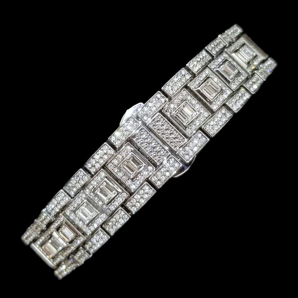 Diamanten Day-Date Horloge met Zwarte Wijzerplaat