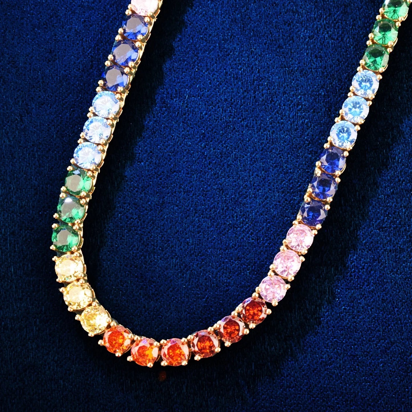 WHITE GOLD PLATED MULTI COLOR CHOKER TENNIS CHAIN