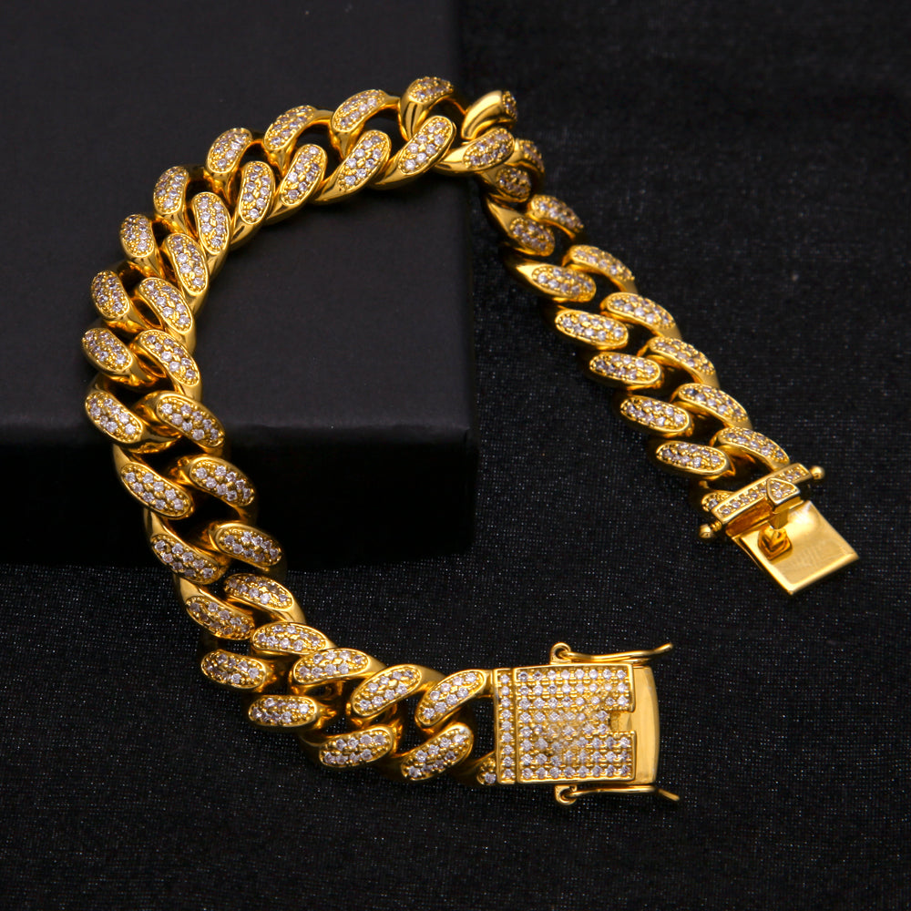 12mm Gold Plated Iced Out Miami Cuban Armband