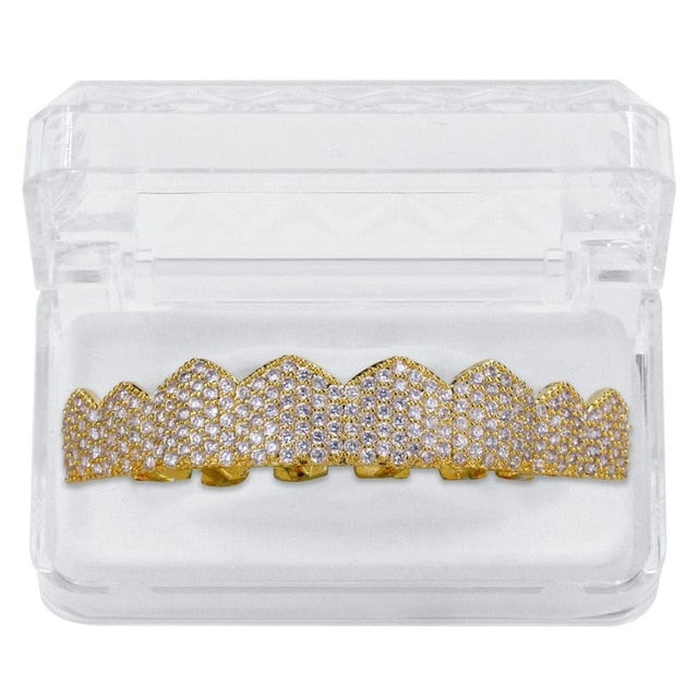 8/8 Premium Gold plated Iced Out Grillz Set