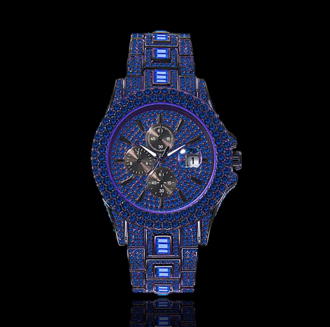 Black Plated Blauwe Chronograaf Horloge | Saffier