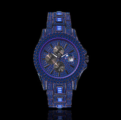 Black Plated Blauwe Chronograaf Horloge | Saffier