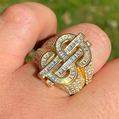 Gold Plated Iced Out Dollar Ring