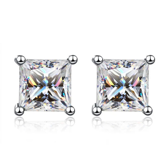 Zilveren Moissanite Diamanten Princess Cut Oorbellen