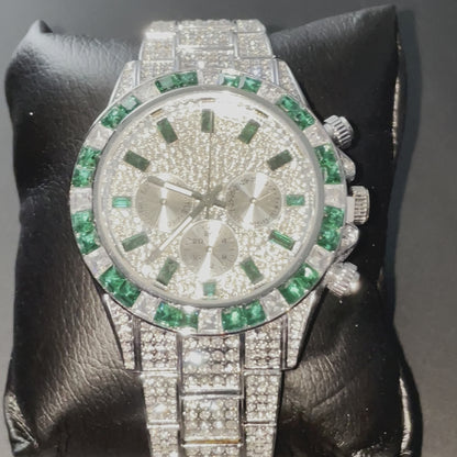 Iced Out Chronograph Watch | Emerald