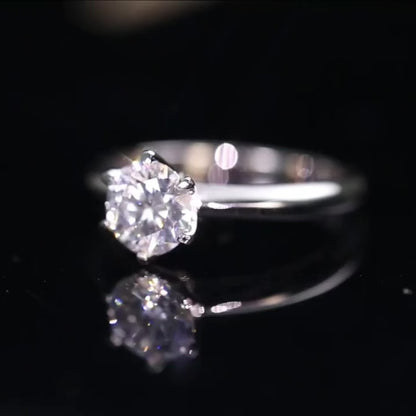 Round Silver Moissanite Diamond Engagement Ring