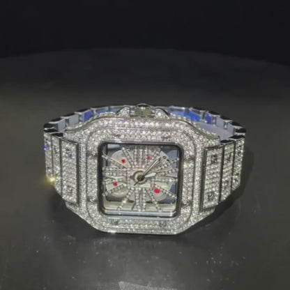 Iced Out King Square Skeleton Watch