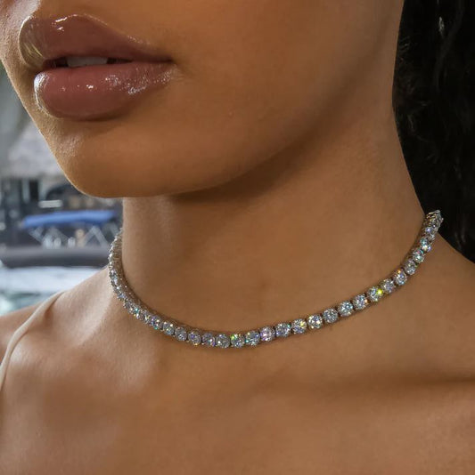 5MM WHITE GOLD PLATED CHOKER TENNIS KETTING