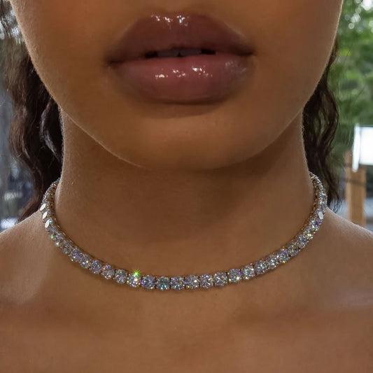 6MM WHITE GOLD PLATED CHOKER TENNIS KETTING