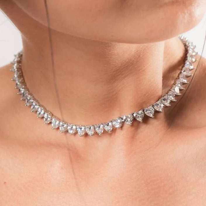 White Gold Plated Hearts Tennis Necklace