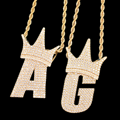 Gold Plated Crown Letter Pendant 