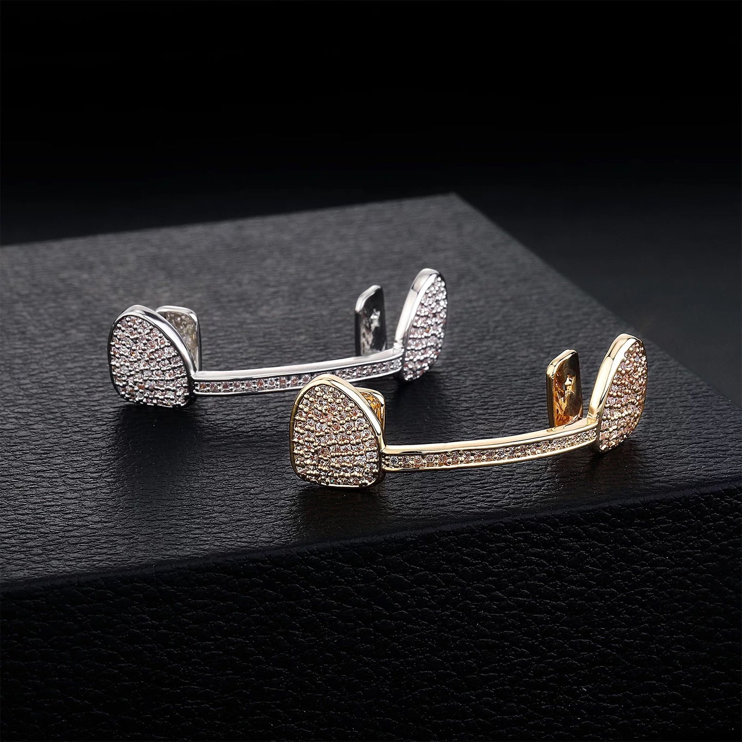 White Gold Plated Iced Out Stripe Grill