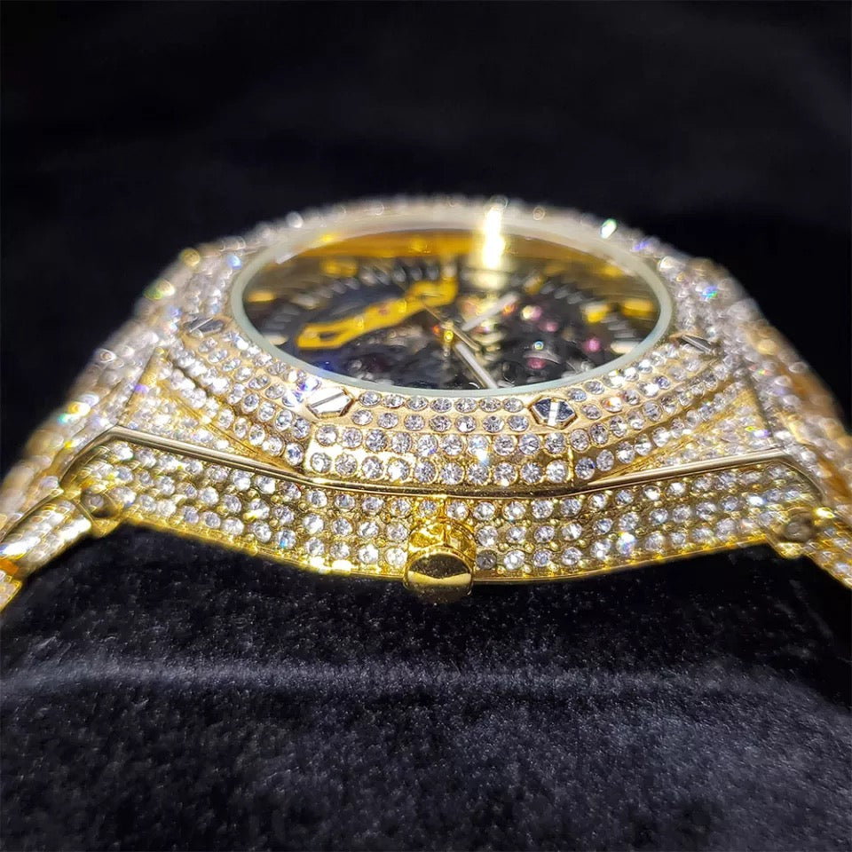 Gold Plated Diamanten Royal Skeleton horloge