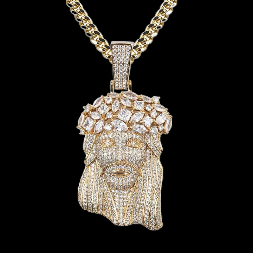 Gold Plated Jezus Hanger met grote Diamanten