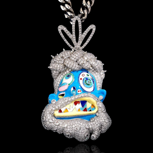 Drippy blue face jesus pendant 