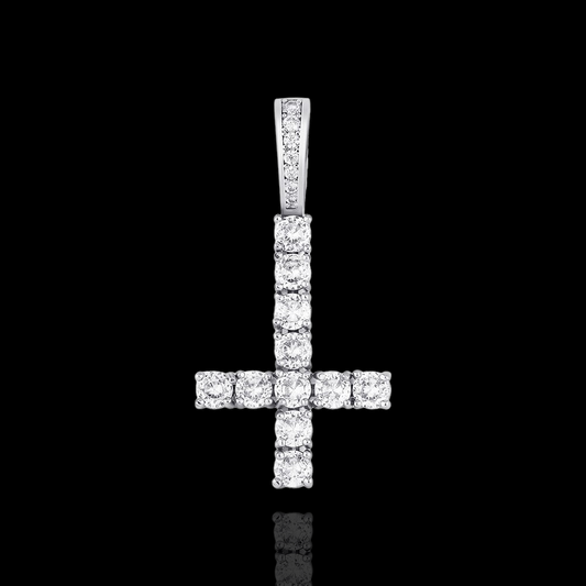 Inverted Diamond Tennis Cross Pendant