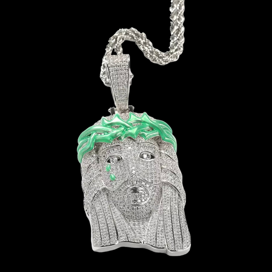 Jesus Pendant with green enamel