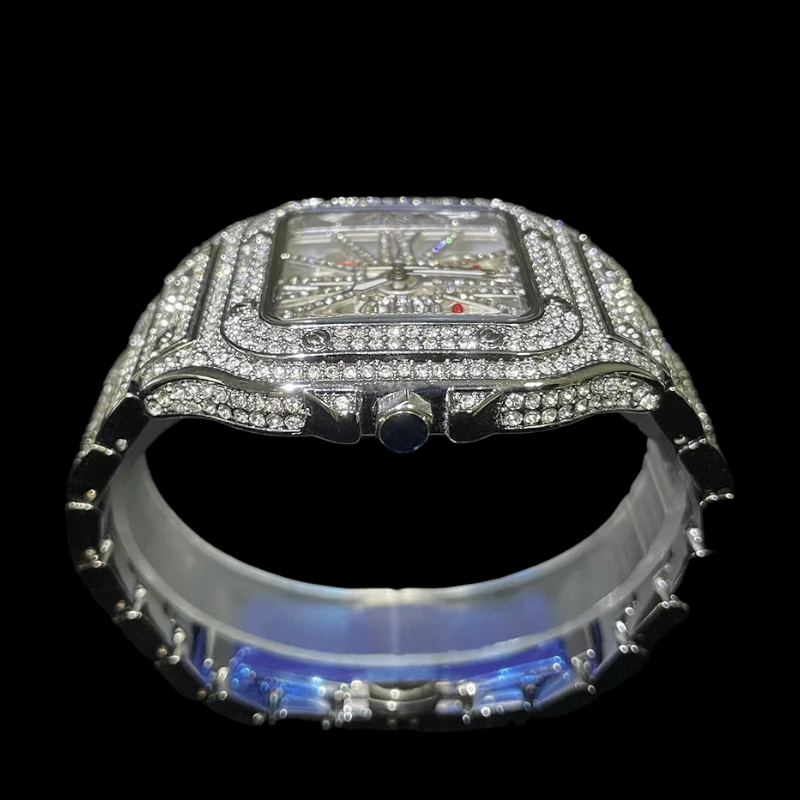 Iced Out King Square Skeleton Watch