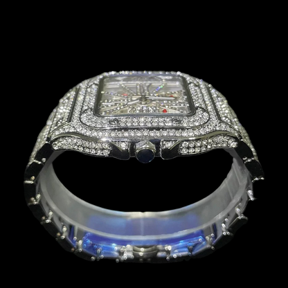 Iced Out King Square Skeleton Watch
