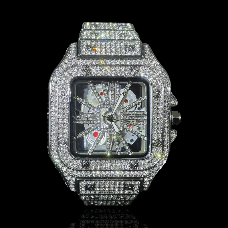 Iced Out King Square Skeleton Watch