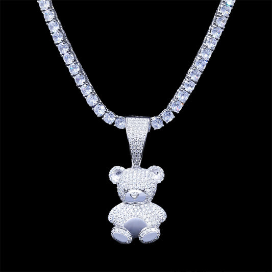 Teddy bear pendant with moissanite diamonds