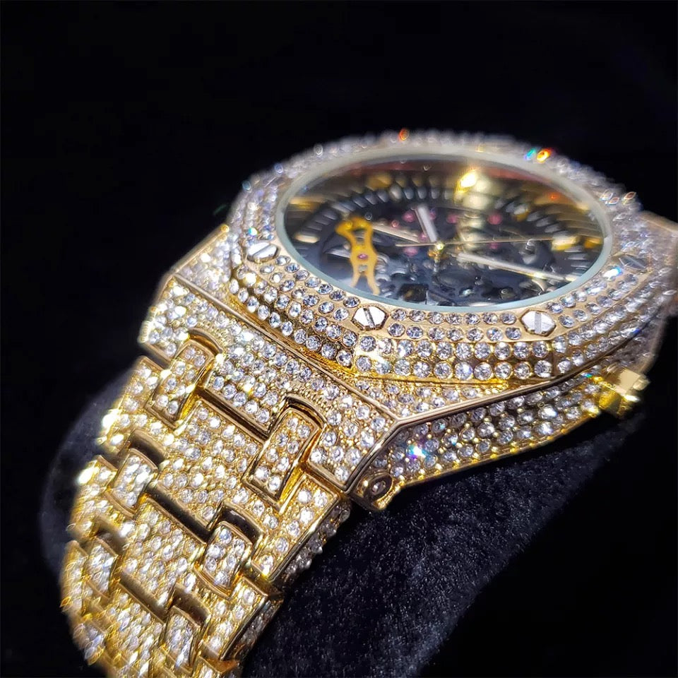 Gold Plated Diamonds Royal Skeleton watch